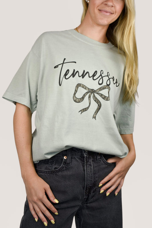 Tennessee Camo Script Bow Comfort Colors Tee