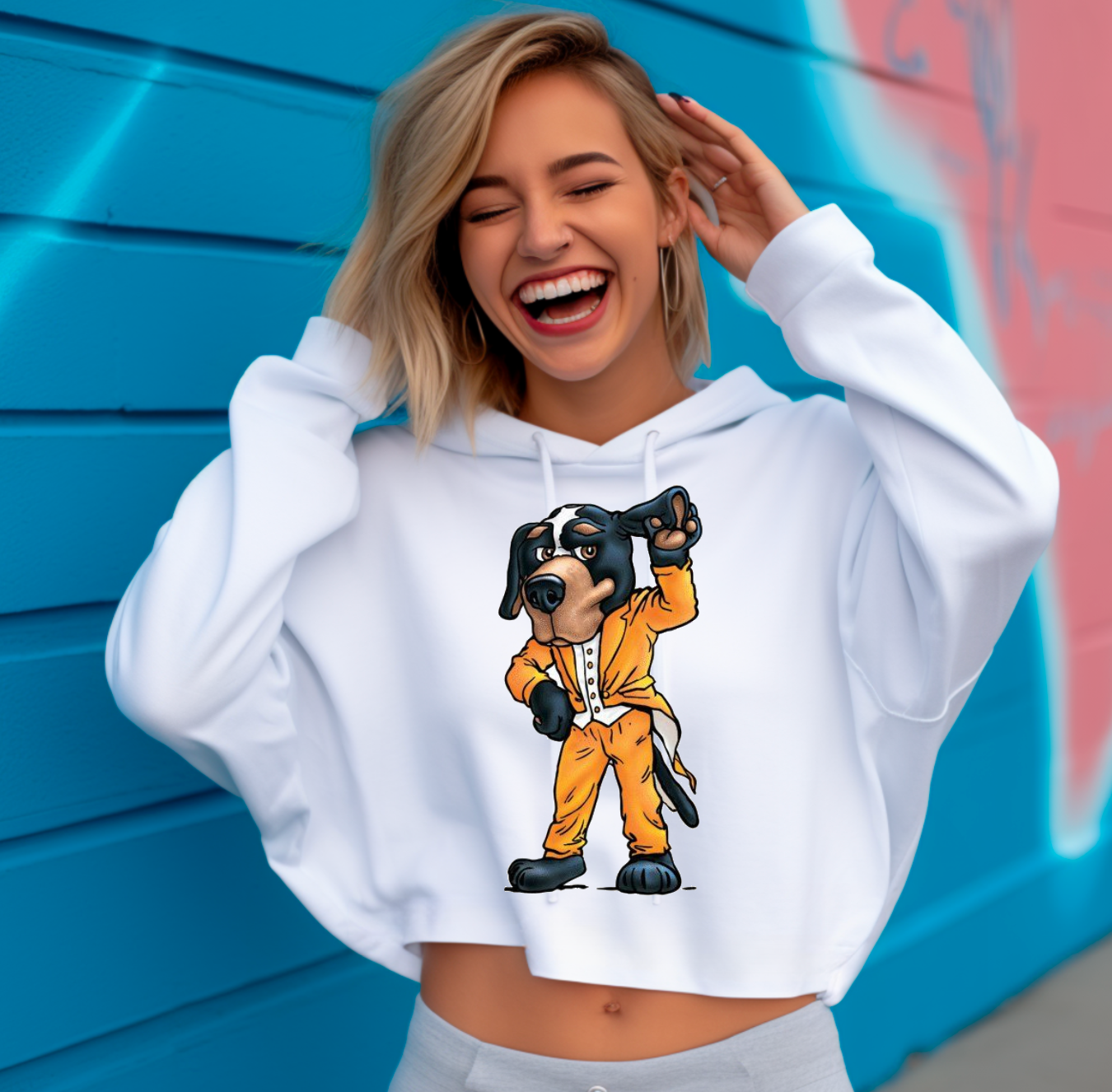 Cartoon Dapper Smokey Crop Hoodie