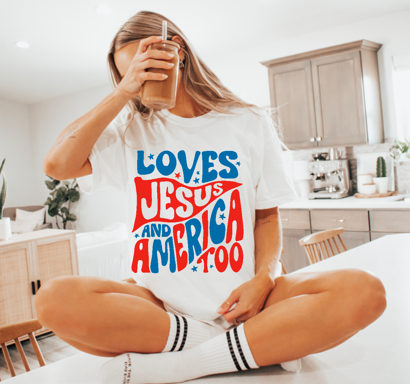 Loves Jesus and America too pennant comfort colors