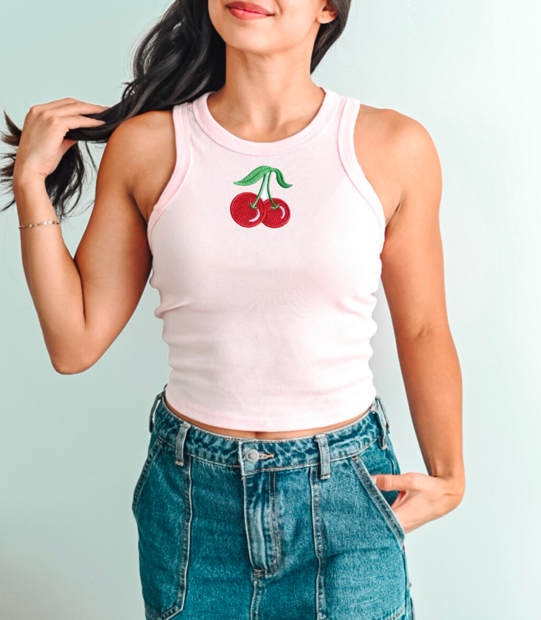 Cherries Applique Crop Tank Top