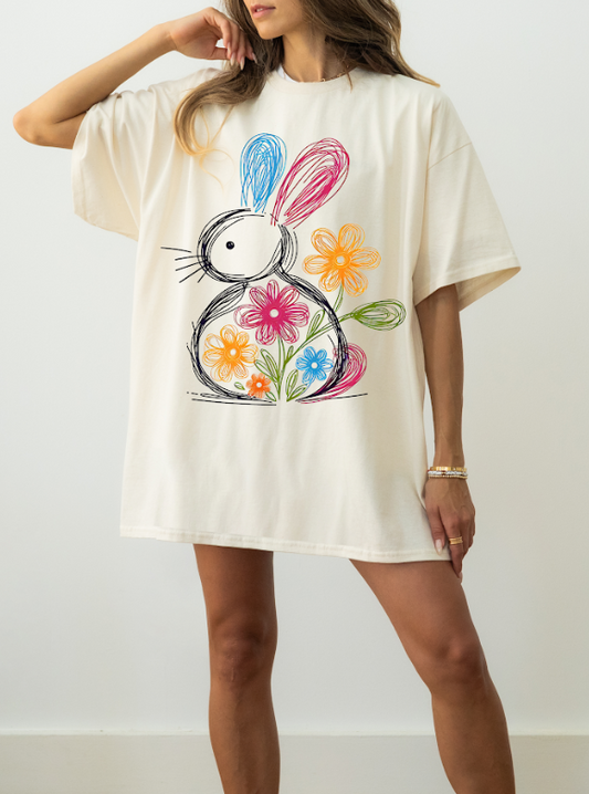 Colorful Sketch Bunny Comfort Colors Tee